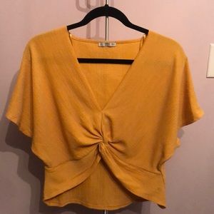 Yellow Knot Front Crop Top